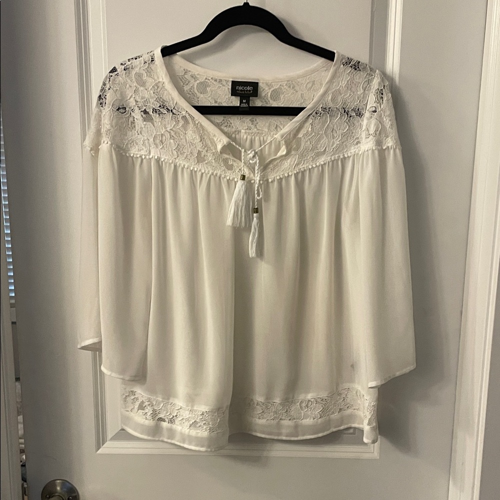 Nicole by Nicole Miller White Lace Blouse